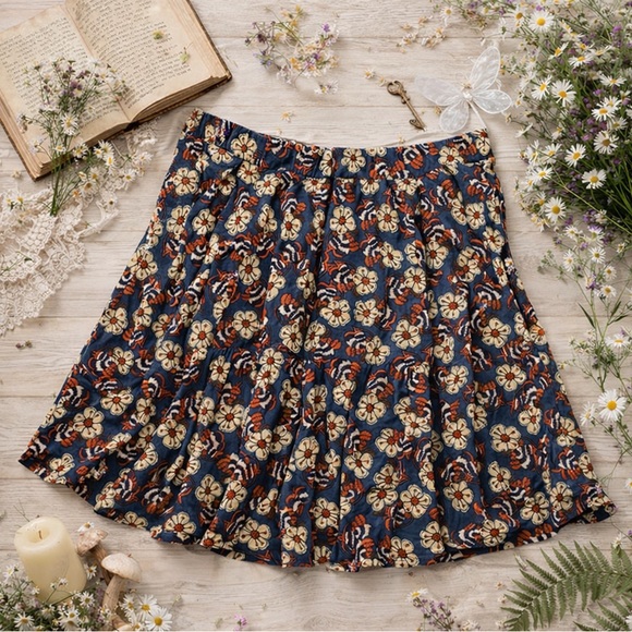 Cottagecore Dresses & Skirts - Cottagecore Bohemian Women's 3XL Navy Floral Skirt w Pockets Stretch Poetcore